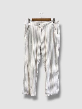 Dash Linen Blend Drawstring Pants Size M White Brown Stripe Beach Resort Casual